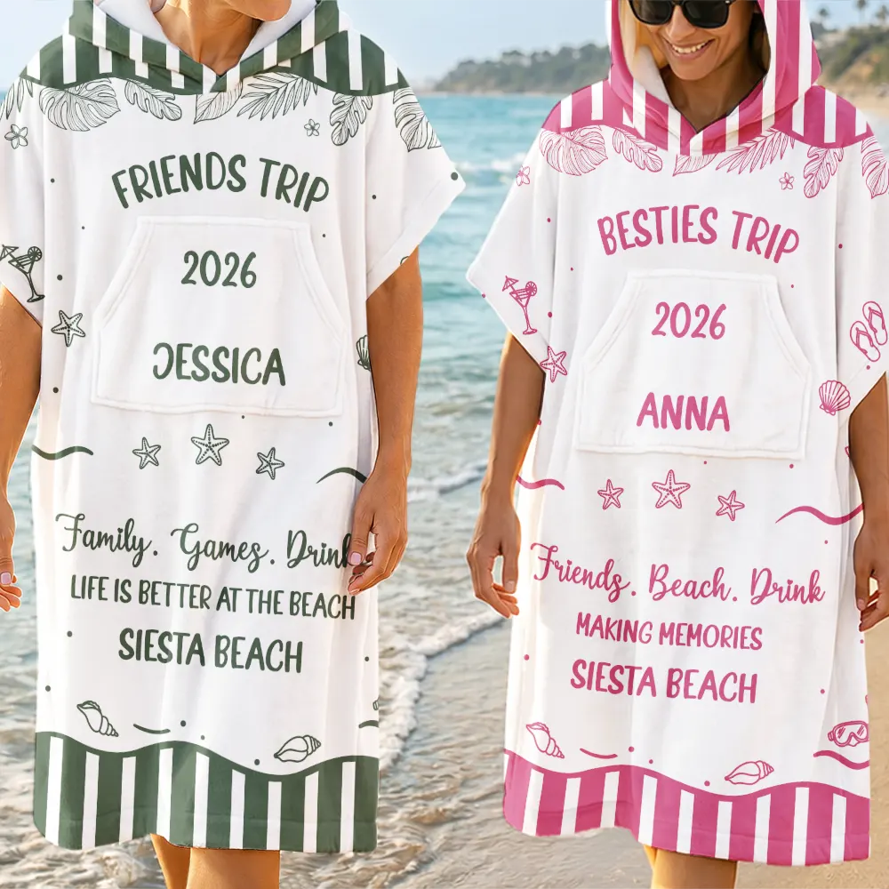 Girls Besties Friends Trip Cheaper Than Therapy - Personalized Hooded Poncho Towel