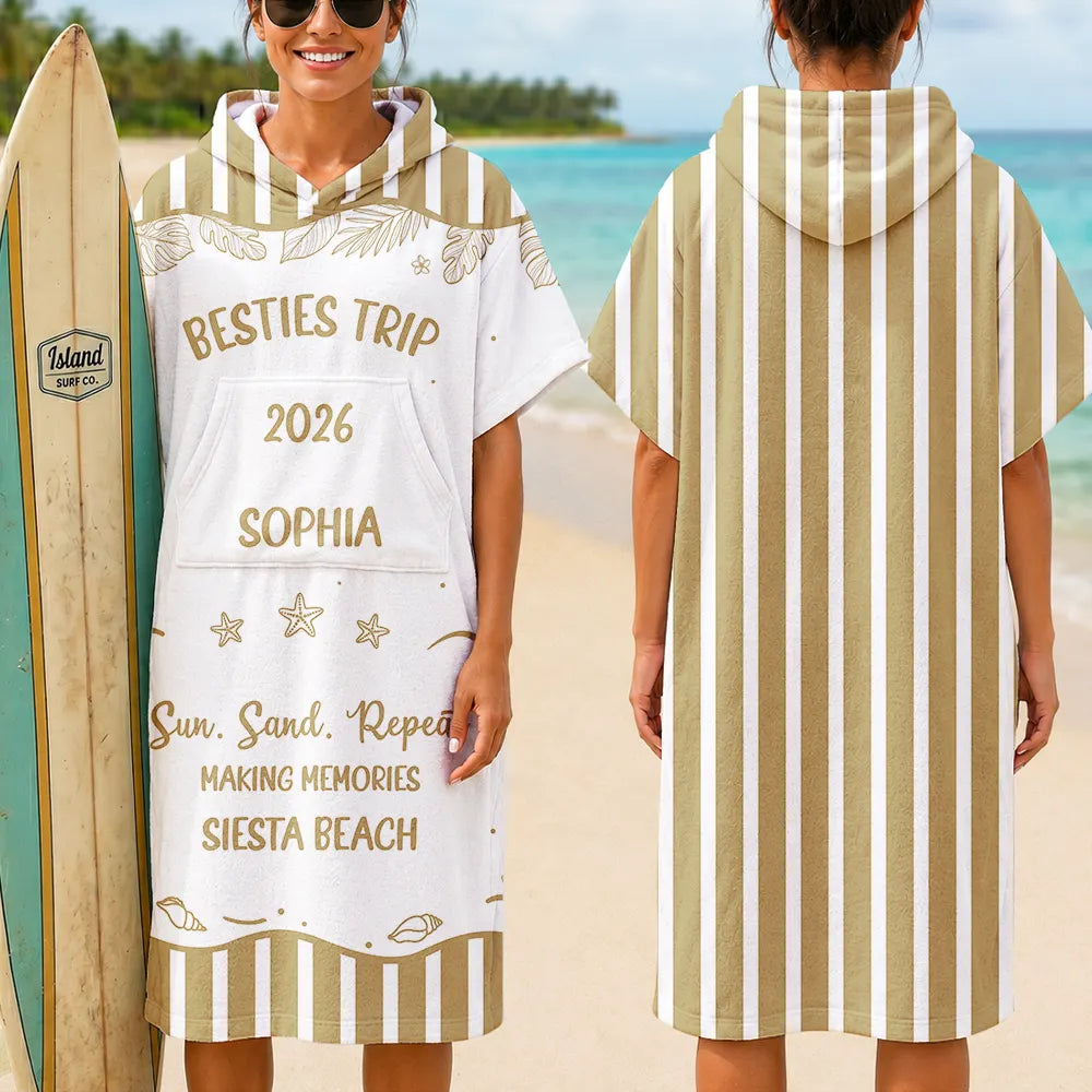 Girls Besties Friends Trip Cheaper Than Therapy - Personalized Hooded Poncho Towel