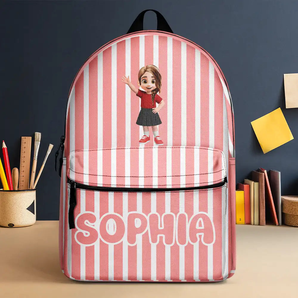 Groovy Stripe Kids & Name - Personalized Canvas Backpack