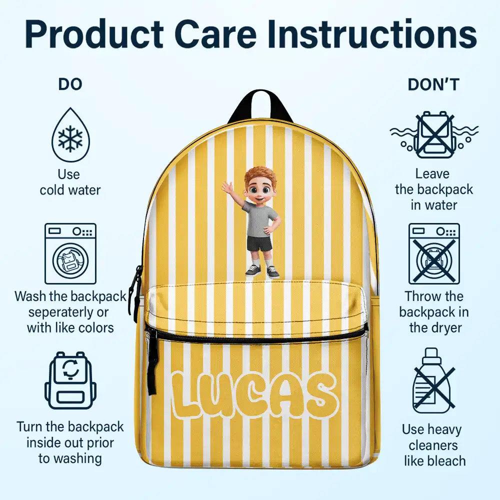 Groovy Stripe Kids & Name - Personalized Canvas Backpack