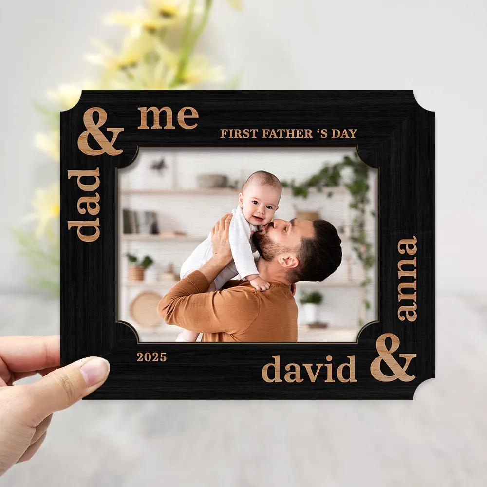 Custom Photo First Father's Day Ever Dad And Baby - Personalized 2-Layered Wooden Plaque With Stand