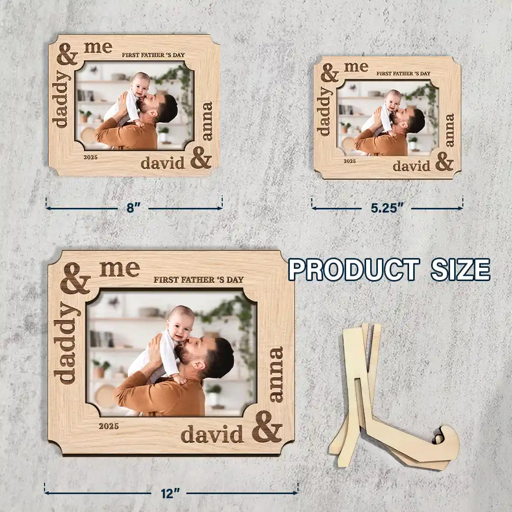 Custom Photo First Father's Day Ever Dad And Baby - Personalized 2-Layered Wooden Plaque With Stand