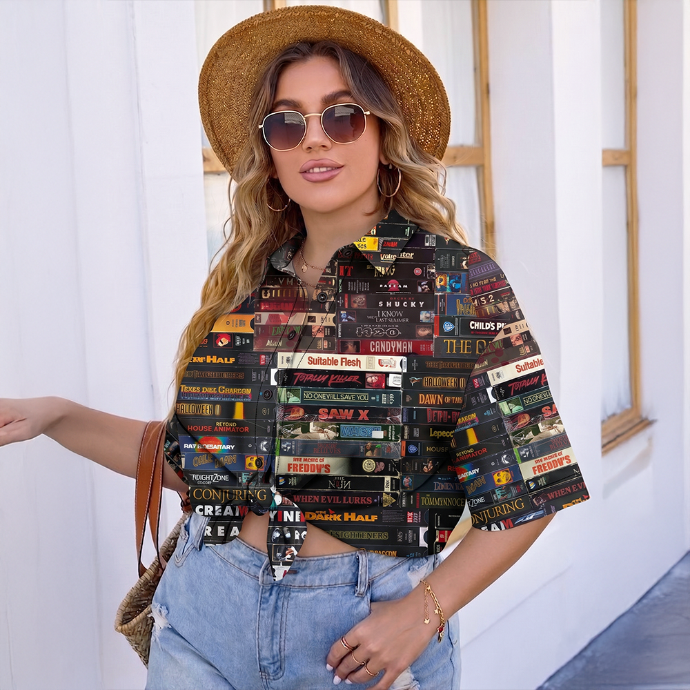 Horror Tape Stack Hawaiian Shirt - Gifts For Horror Lovers 01huti270526