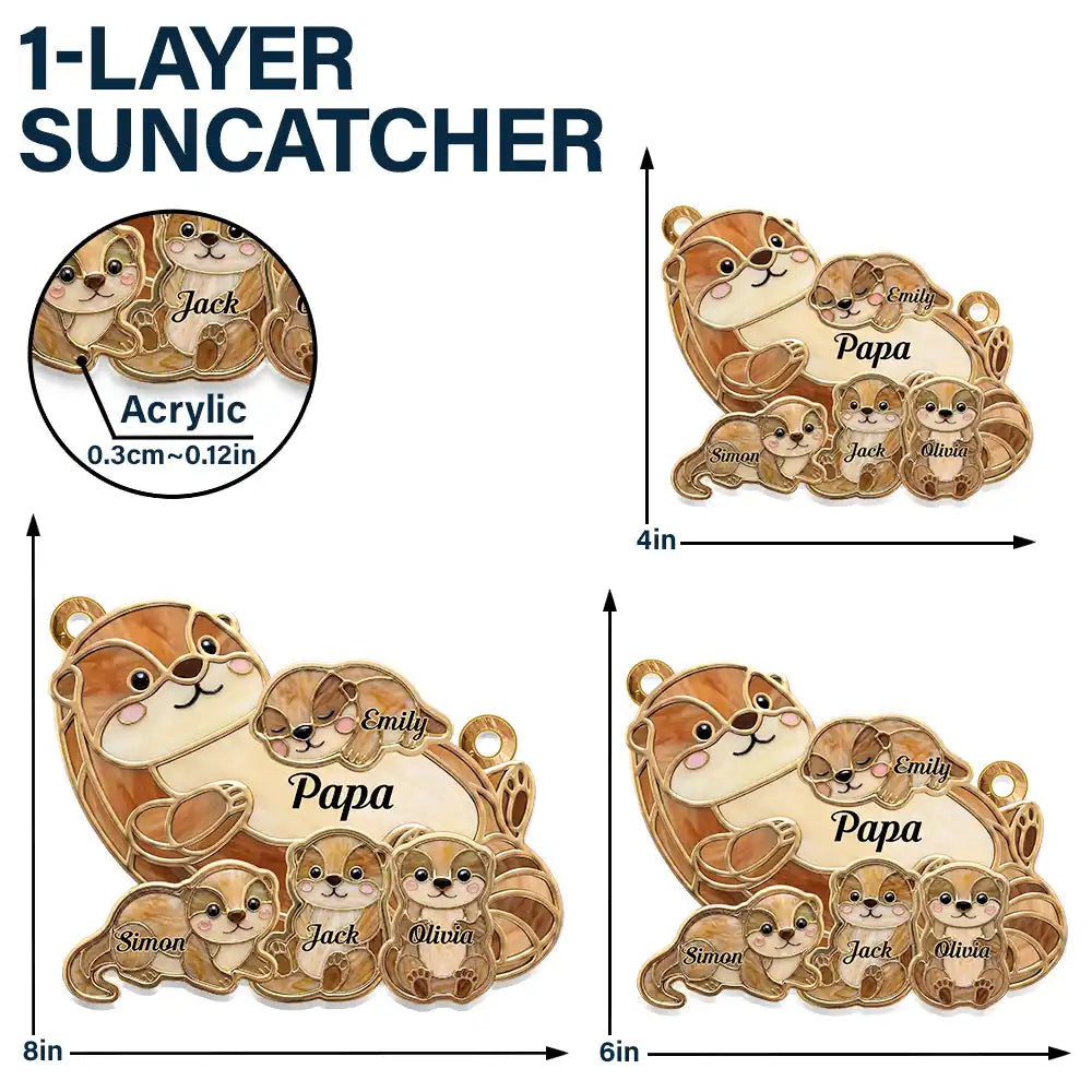 Otter Pups Stained Glass Effect Mom Grandma - Personalized Window Hanging Suncatcher Ornament