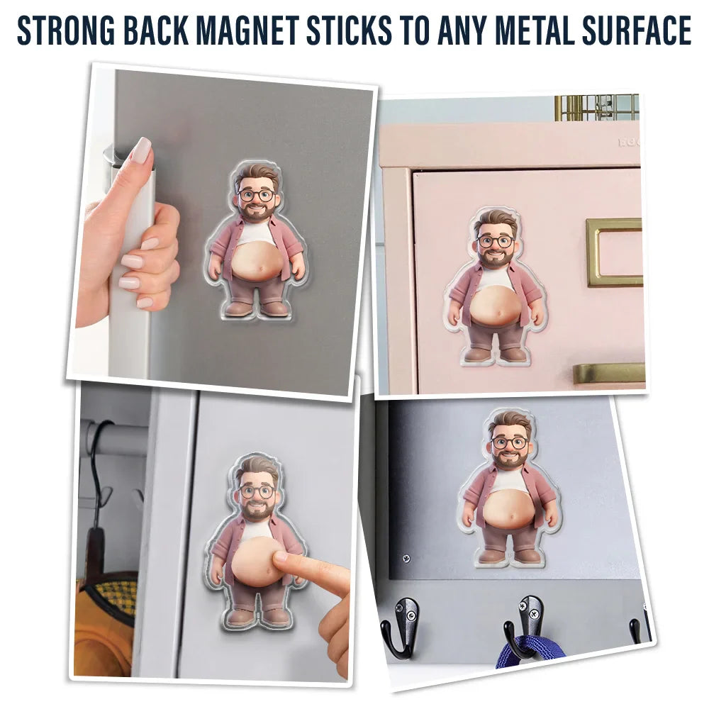Custom Photo Cartoon Belly Character Family Members - Personalized Squishy Acrylic Fridge Magnet