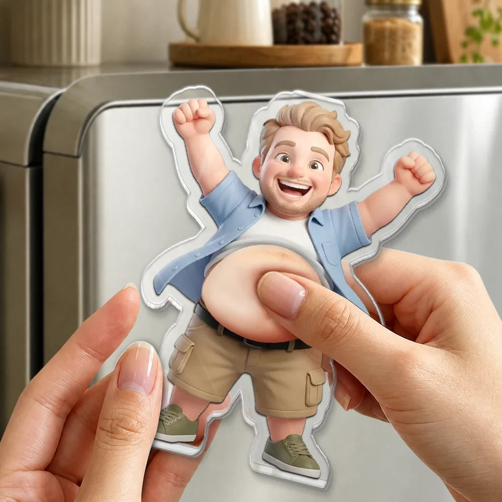 Custom Photo Cartoon Belly Character Family Members - Personalized Squishy Acrylic Fridge Magnet
