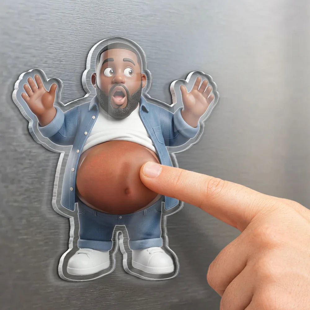 Custom Photo Cartoon Belly Character Family Members - Personalized Squishy Acrylic Fridge Magnet