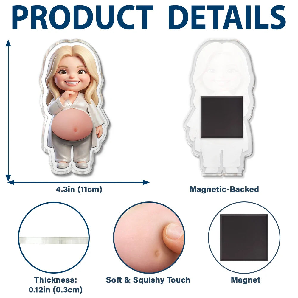 Custom Photo Cartoon Belly Character Family Members - Personalized Squishy Acrylic Fridge Magnet