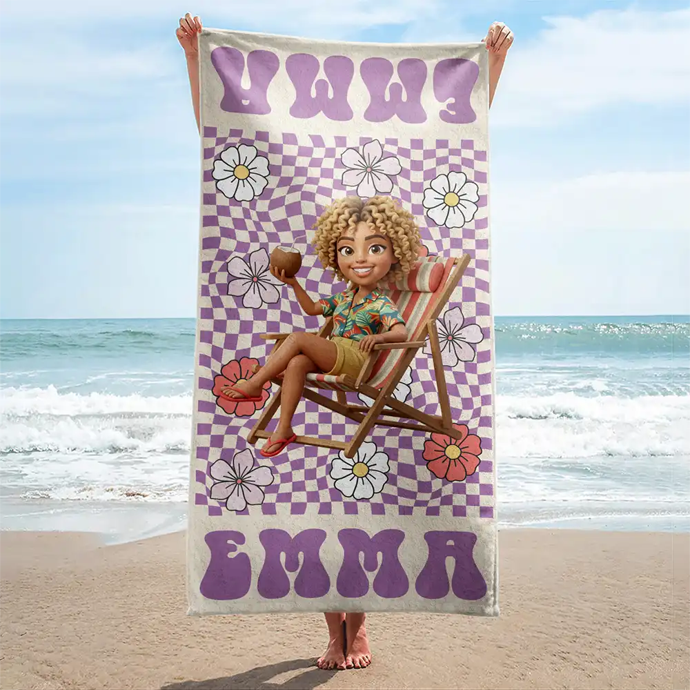 Custom Photo 3D Summer Concept Retro Traveling Beach Poolside Swimming Picnic - Personalized Beach Towel