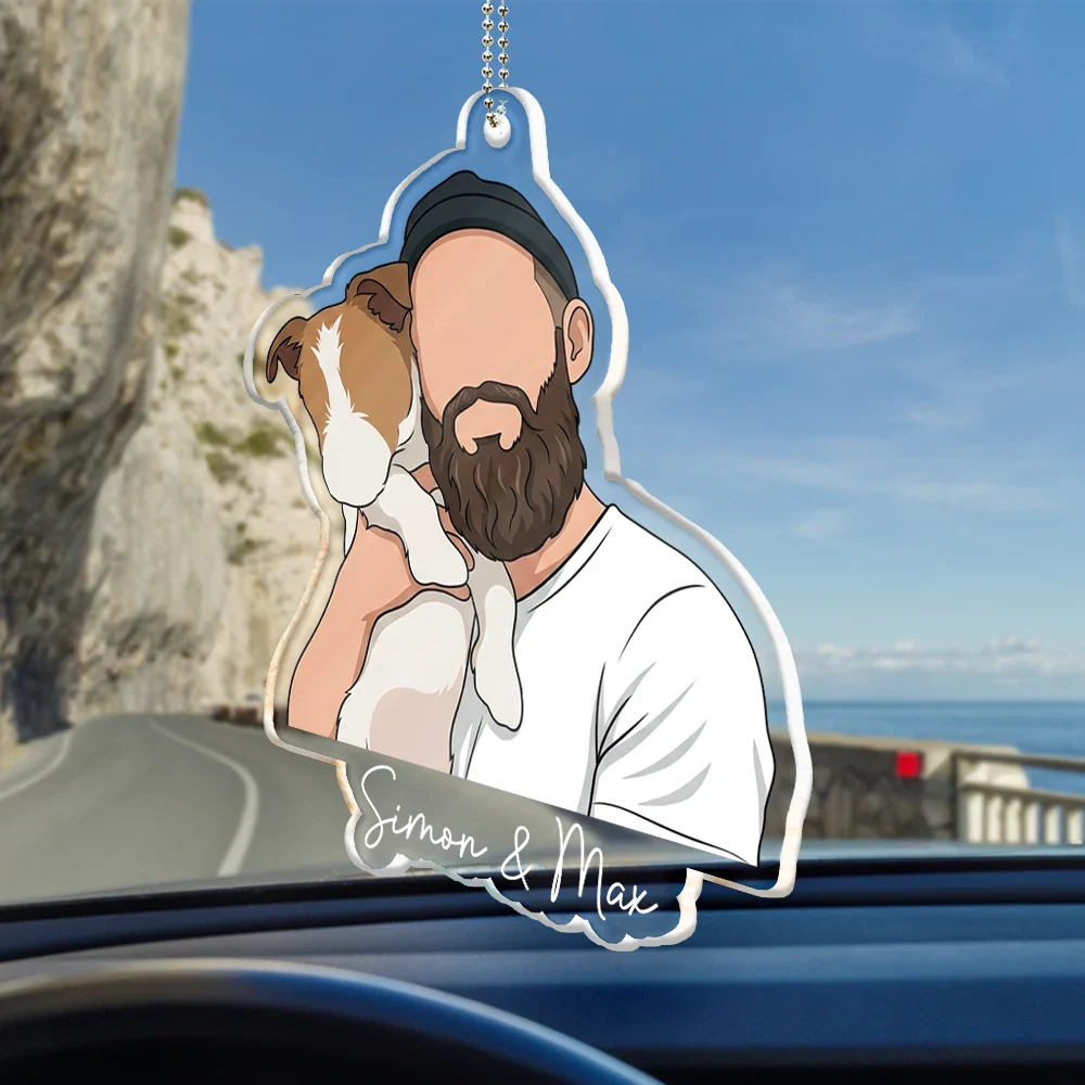 Custom Photo Semi Realistic Portrait Family Couple Pet Lovers Portrait - Personalized Acrylic Car Hanger
