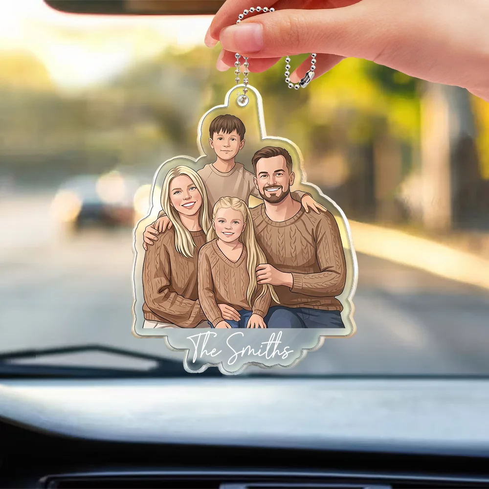 Custom Photo Semi Realistic Portrait Family Couple Pet Lovers Portrait - Personalized Acrylic Car Hanger