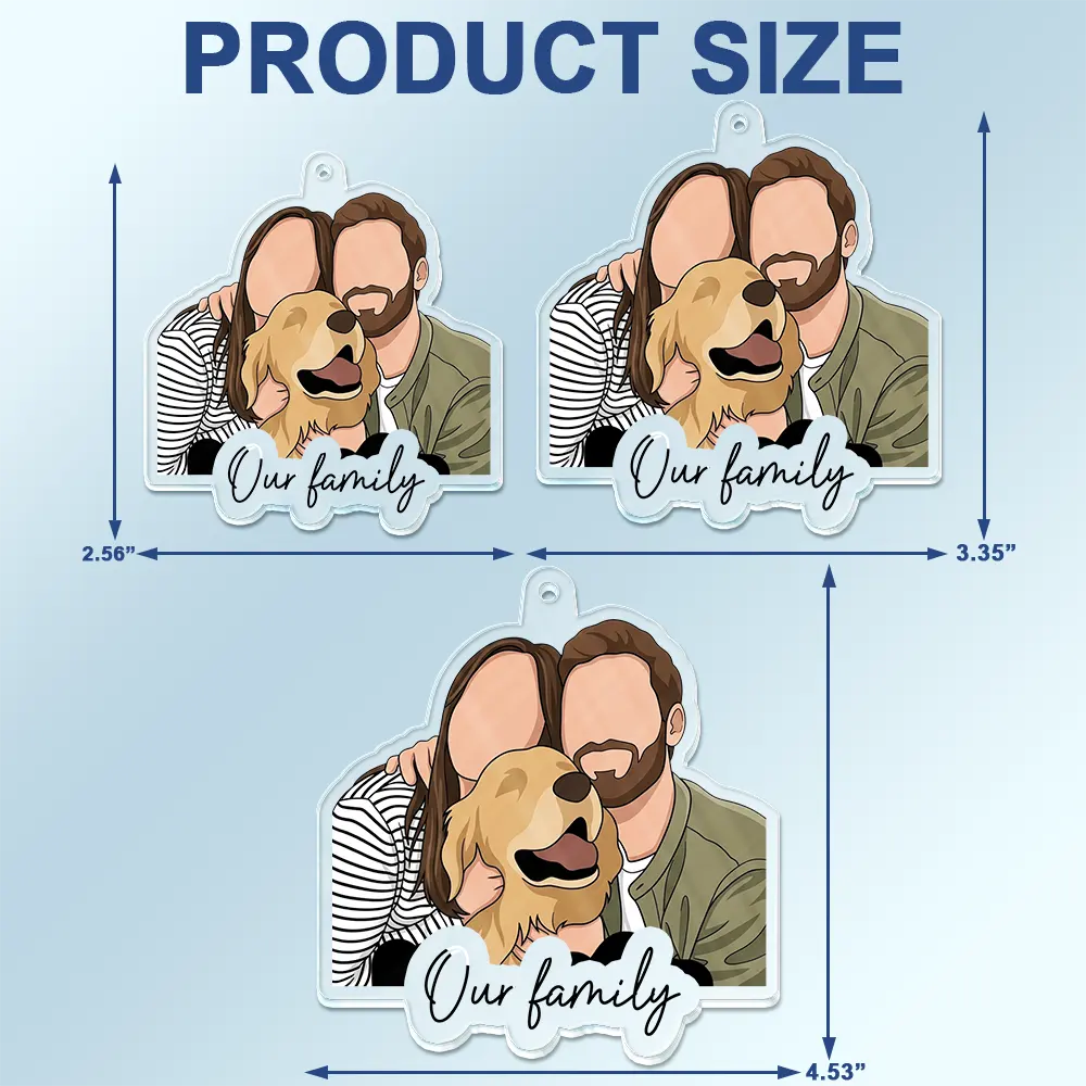 Custom Photo Semi Realistic Portrait Family Couple Pet Lovers Portrait - Personalized Acrylic Car Hanger