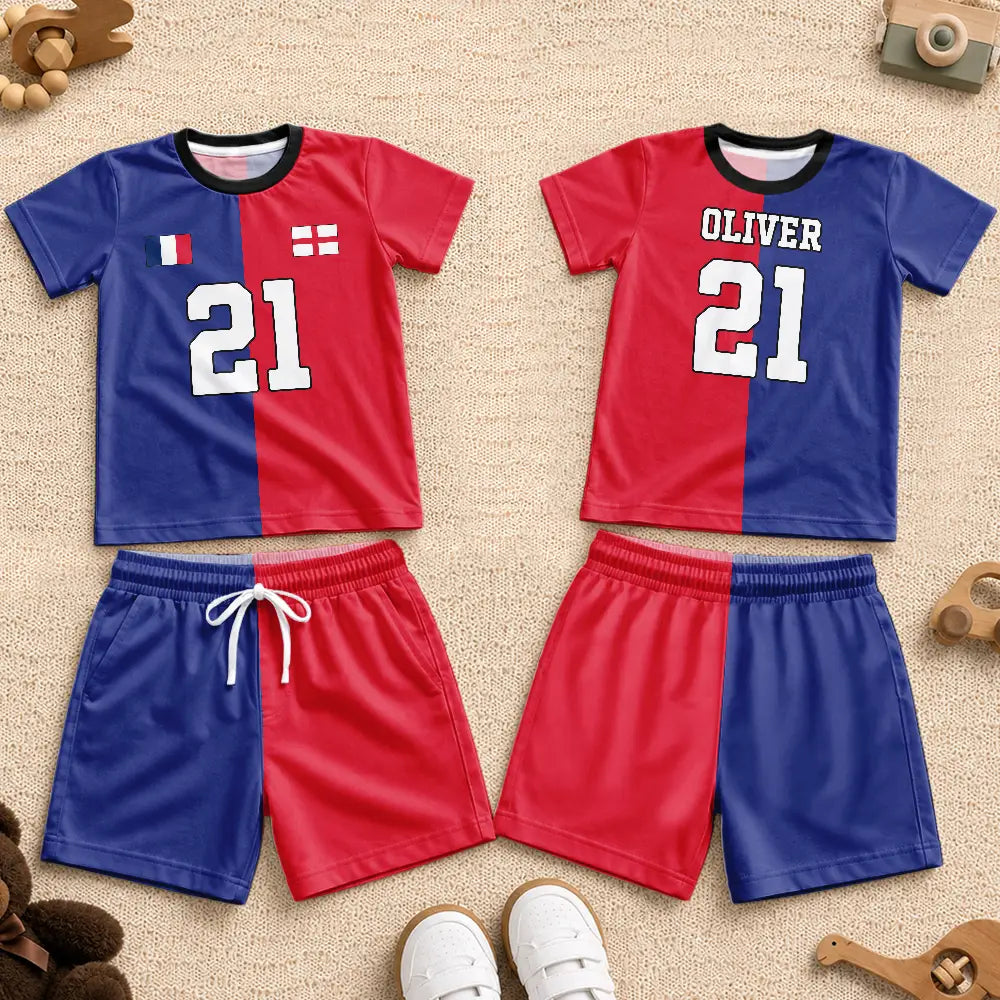 Half And Half Flag Summer Soccer Games - Personalized Kids Clothing Set