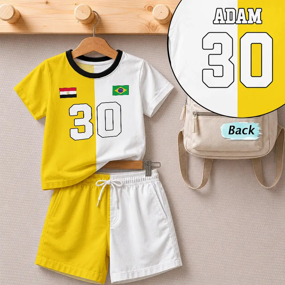 Half And Half Flag Summer Soccer Games - Personalized Kids Clothing Set