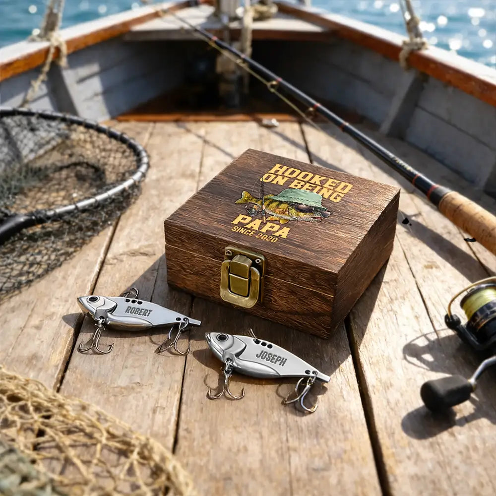 Hooked On Being Grandpa - Personalized Metal Fish Lure Set