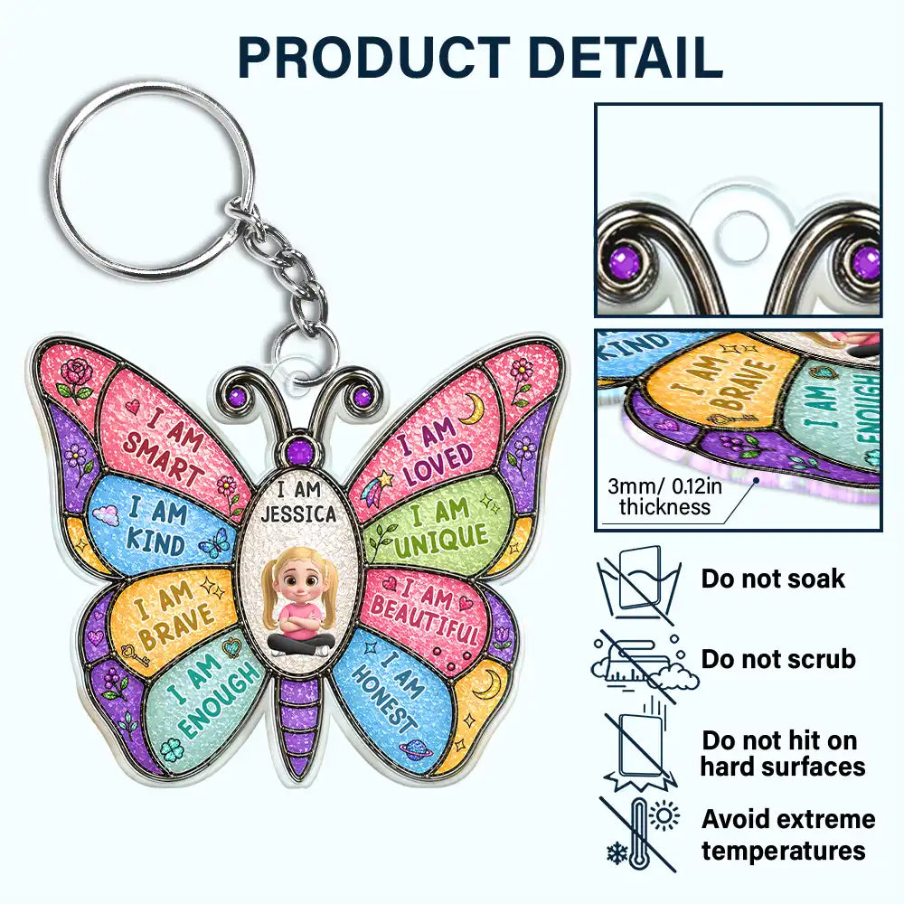 I Am Smart Kind Brave Butterfly - Personalized Acrylic Keychain