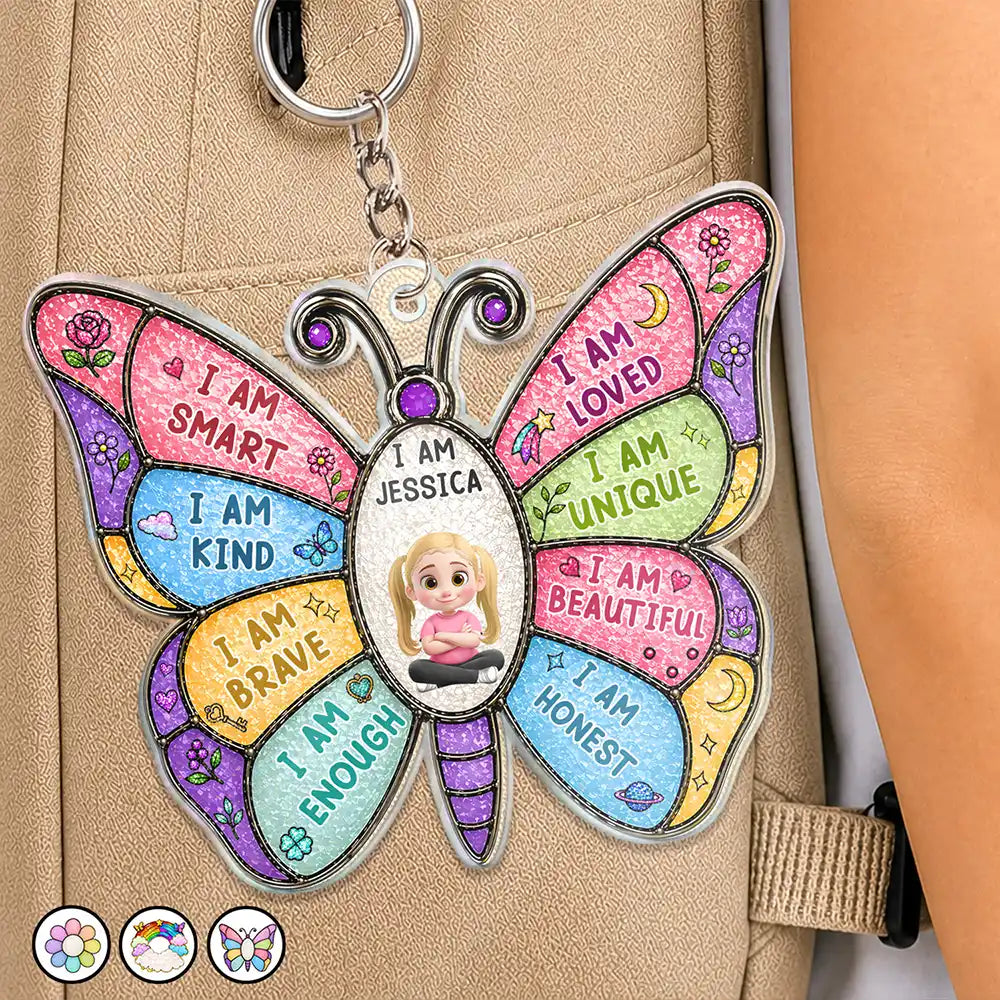 I Am Smart Kind Brave Butterfly - Personalized Acrylic Keychain