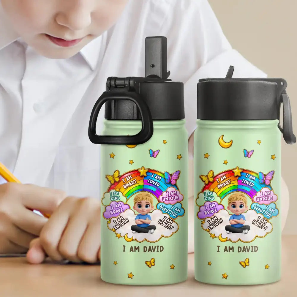 I Am Smart Kind Brave Butterfly - Personalized Kids Water Bottle