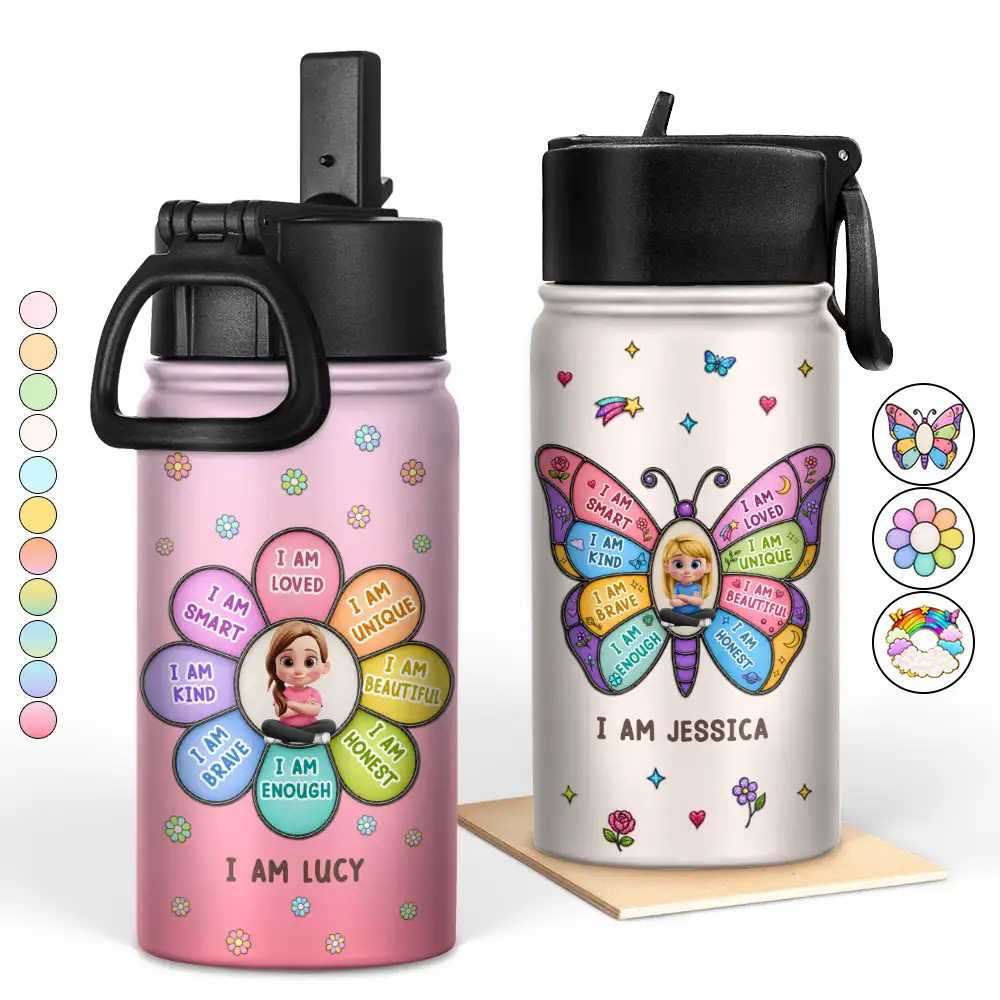 I Am Smart Kind Brave Butterfly - Personalized Kids Water Bottle