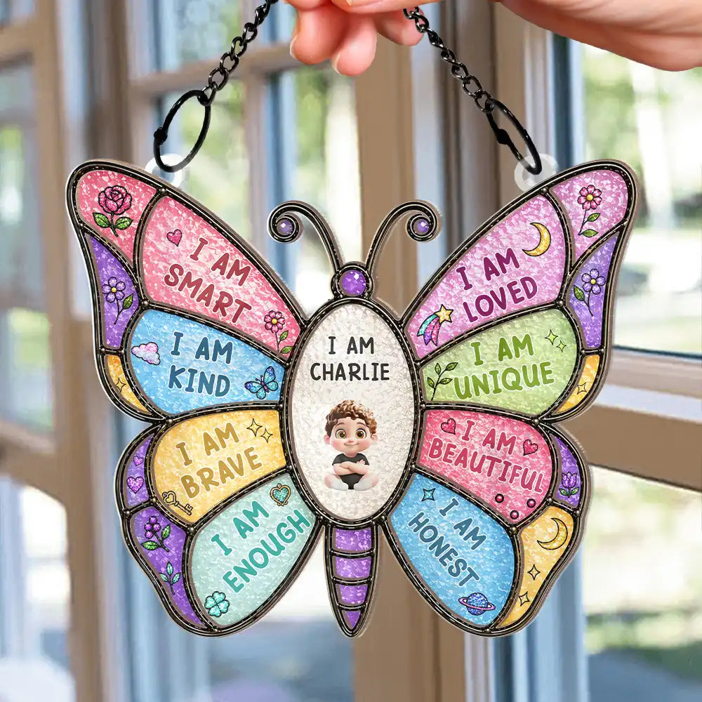 I Am Smart Kind Brave Butterfly - Personalized Window Hanging Suncatcher Ornament
