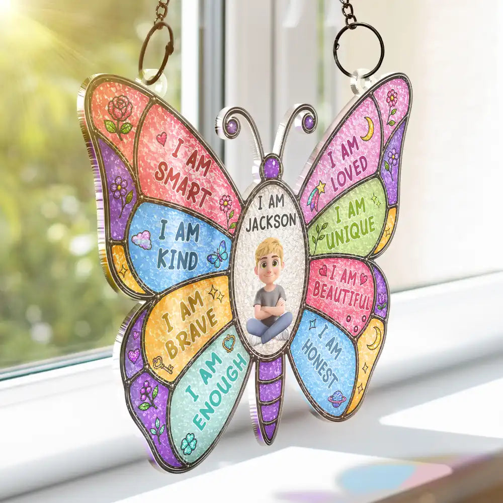 I Am Smart Kind Brave Butterfly - Personalized Window Hanging Suncatcher Ornament