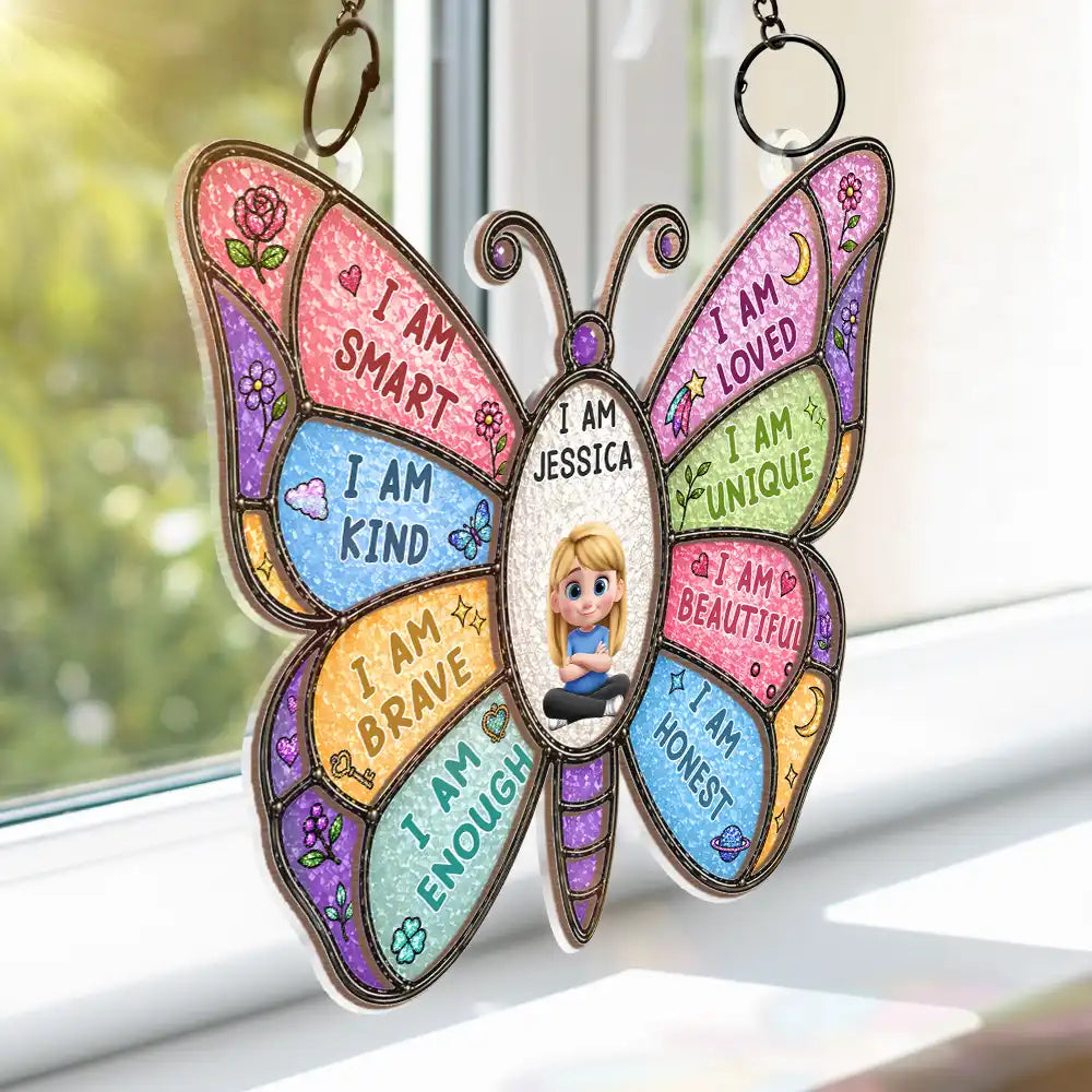 I Am Smart Kind Brave Butterfly - Personalized Window Hanging Suncatcher Ornament