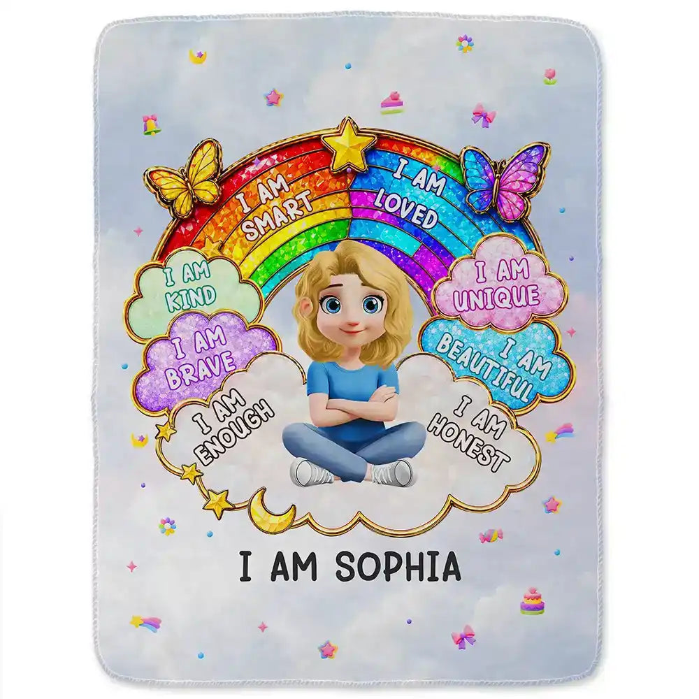 I Am Smart Kind Brave Butterfly Flower Rainbow - Personalized Fleece Blanket, Sherpa Blanket