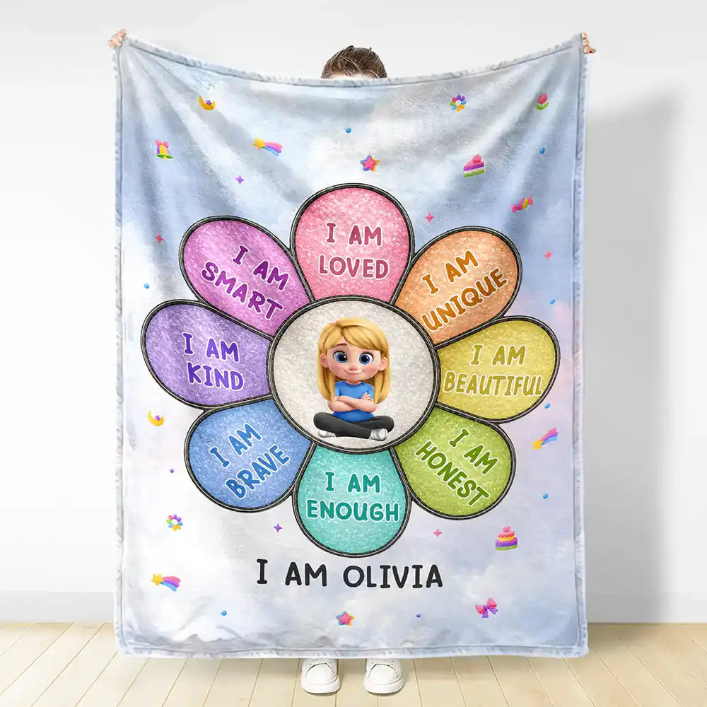 I Am Smart Kind Brave Butterfly Flower Rainbow - Personalized Fleece Blanket, Sherpa Blanket