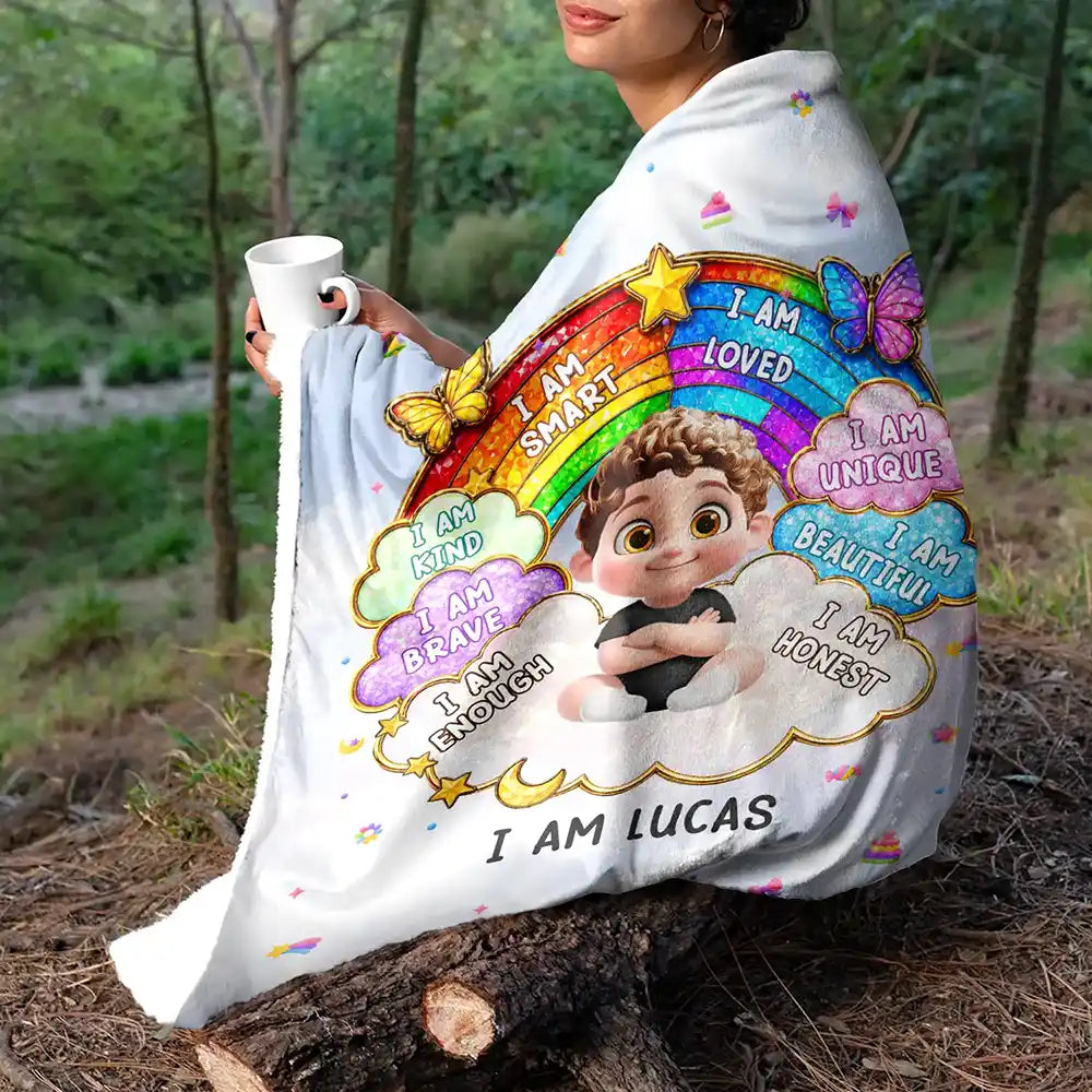 I Am Smart Kind Brave Butterfly Flower Rainbow - Personalized Fleece Blanket, Sherpa Blanket