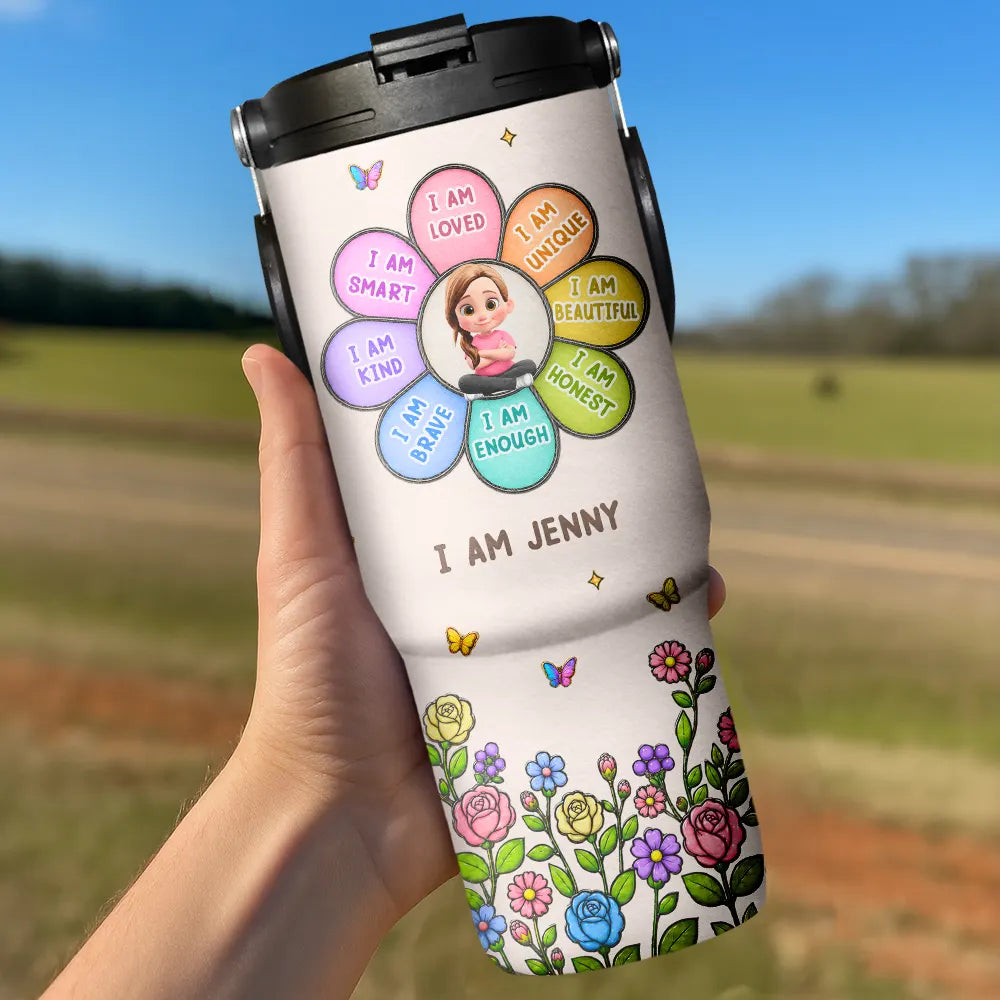 I Am Smart Kind Brave Butterfly Flower Rainbow - Personalized 30oz Tumbler With Handle