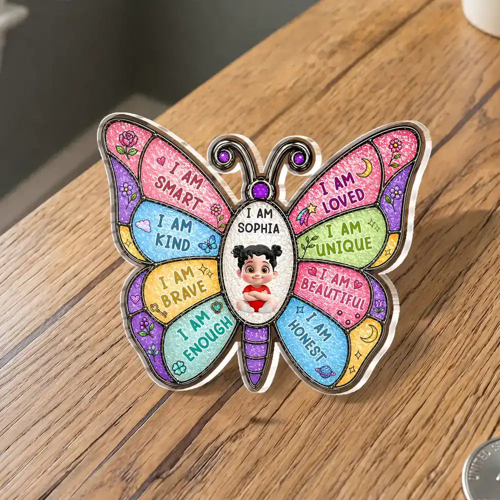 I Am Smart Kind Brave Butterfly Flower Rainbow - Personalized Acrylic Pin