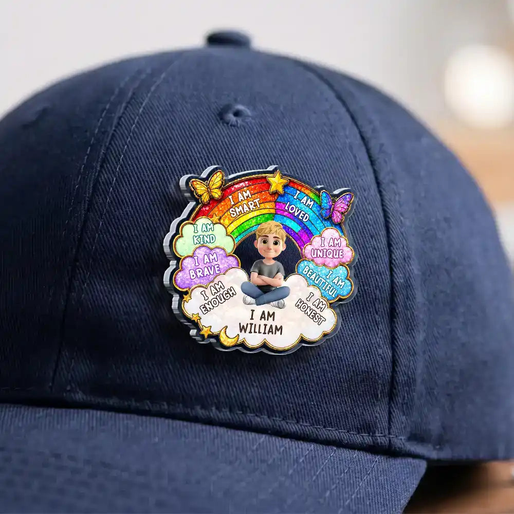 I Am Smart Kind Brave Butterfly Flower Rainbow - Personalized Acrylic Pin