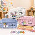 I Am Smart Kind Brave Butterfly Flower Rainbow - Personalized Corduroy Pencil Case