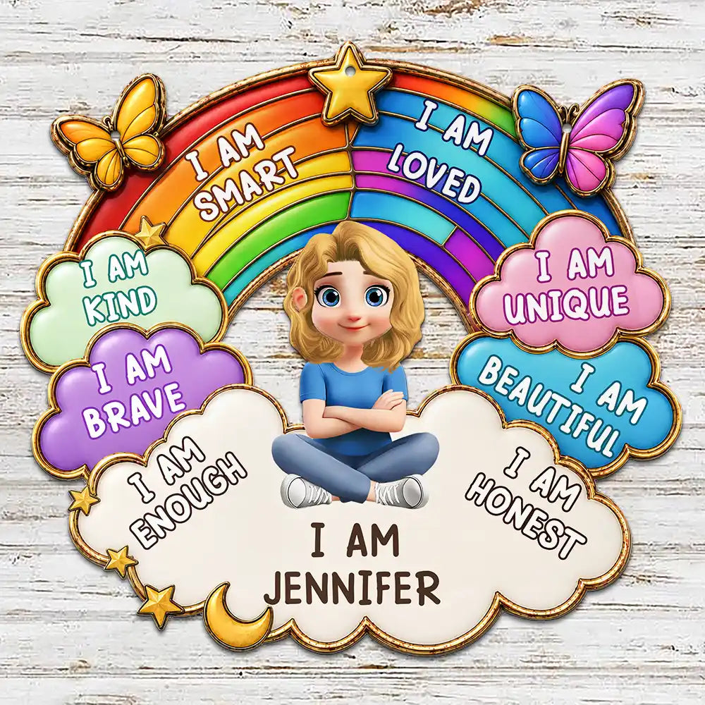 I Am Smart Kind Brave Butterfly Flower Rainbow - Personalized Custom Shaped Metal Sign