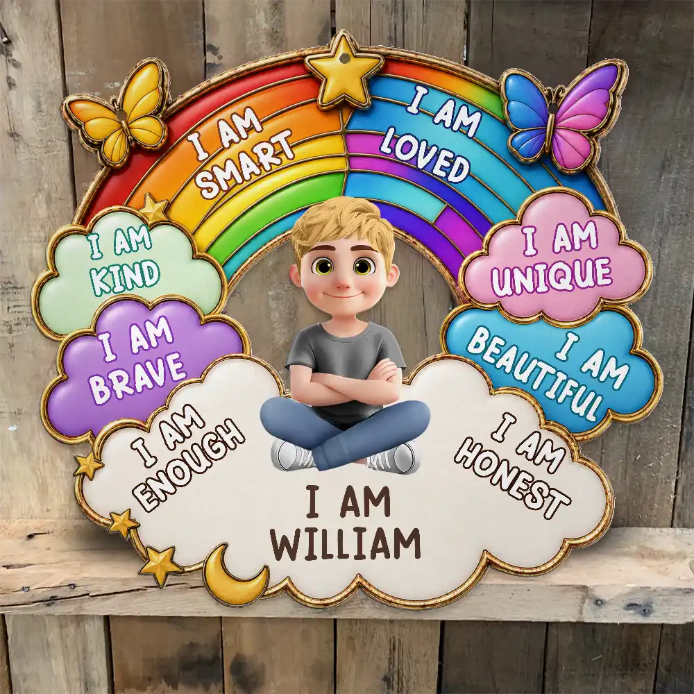 I Am Smart Kind Brave Butterfly Flower Rainbow - Personalized Custom Shaped Metal Sign