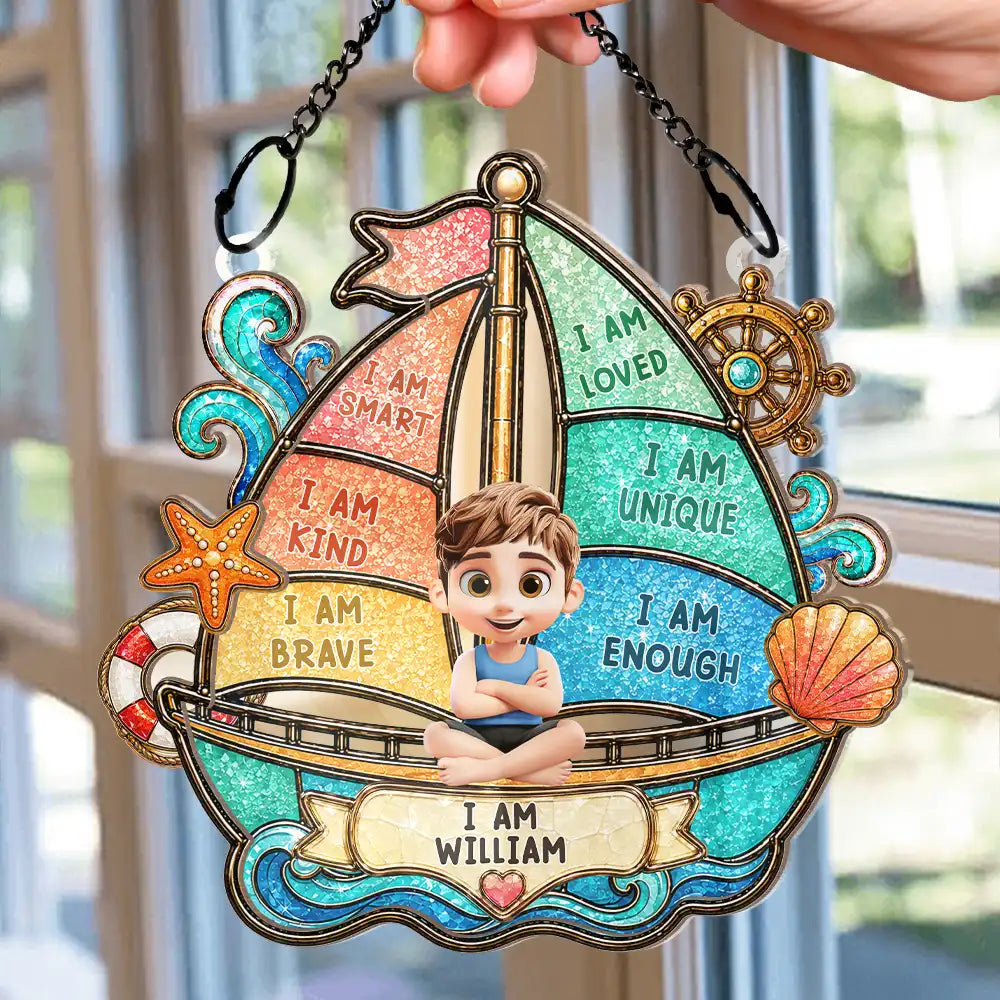 I Am Smart Kind Brave Crab Castle Boat - Personalized Window Hanging Suncatcher Ornament