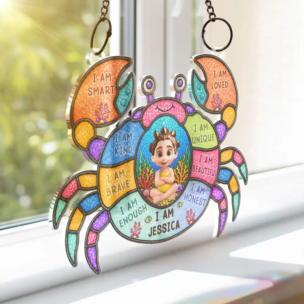 I Am Smart Kind Brave Crab Castle Boat - Personalized Window Hanging Suncatcher Ornament