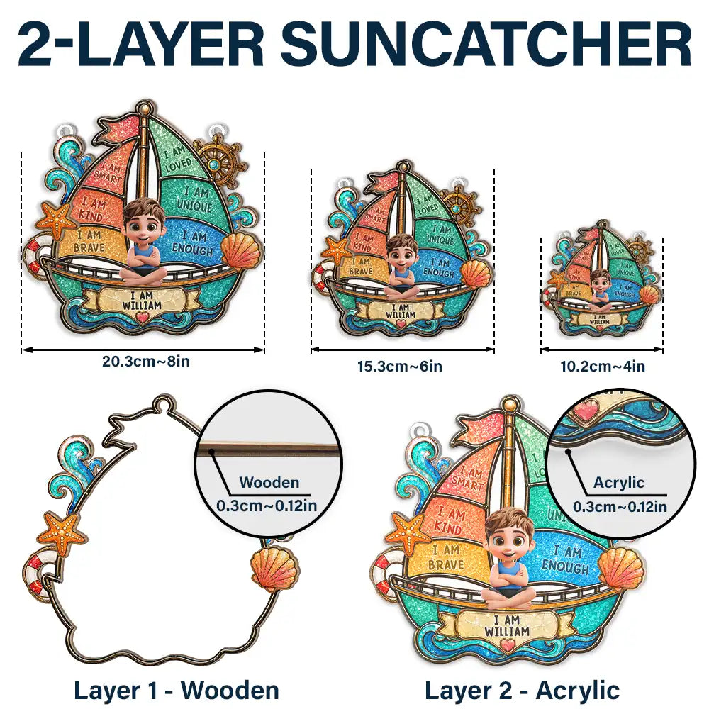 I Am Smart Kind Brave Crab Castle Boat - Personalized Window Hanging Suncatcher Ornament
