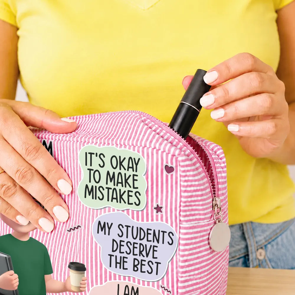 I Trust Myself Teacher Daily Affirmations - Personalized Striped Cosmetic Bag