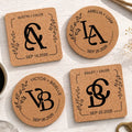 Intertwined Monogram Wedding Couple Name - Personalized Cork Coaster
