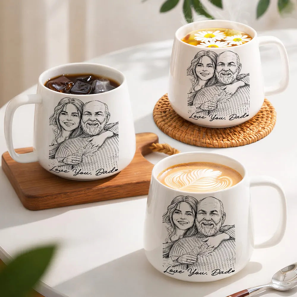 Custom Photo Pencil Sketch Best Dad Ever Dad Family Gift - Personalized Tapered Mug
