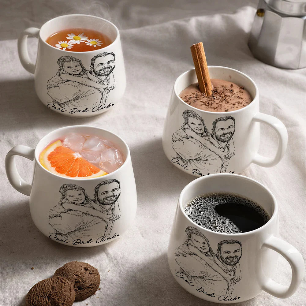 Custom Photo Pencil Sketch Best Dad Ever Dad Family Gift - Personalized Tapered Mug