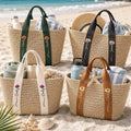 Birth Month Flower With Name - Personalized Straw Beach Bag