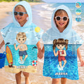 Kid On Beach And Pool Summer Trip 3D Cartoon - Personalized Kids Hooded Poncho Towel