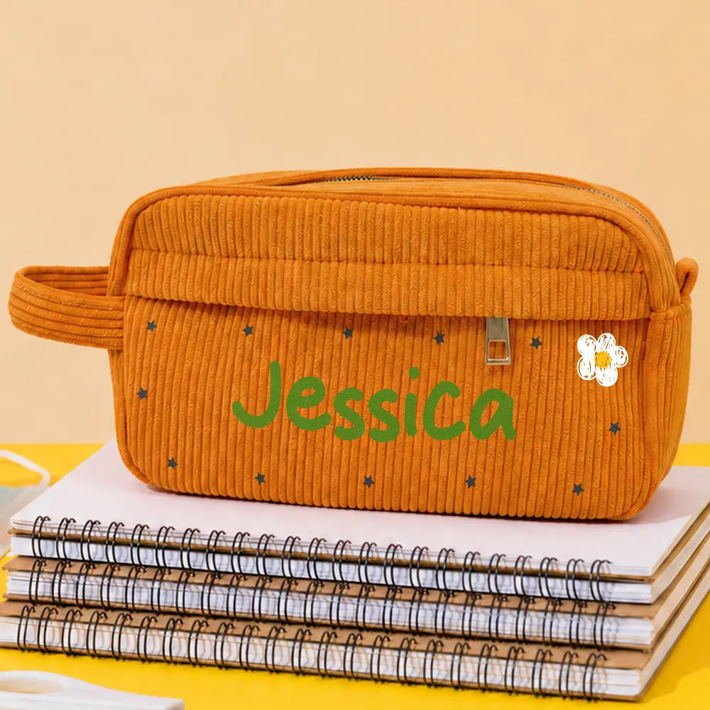 Kid's Name Pencil Pouch Back To School - Personalized Corduroy Pencil Case