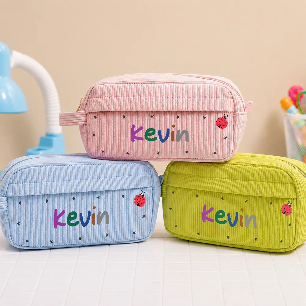 Kid's Name Pencil Pouch Back To School - Personalized Corduroy Pencil Case