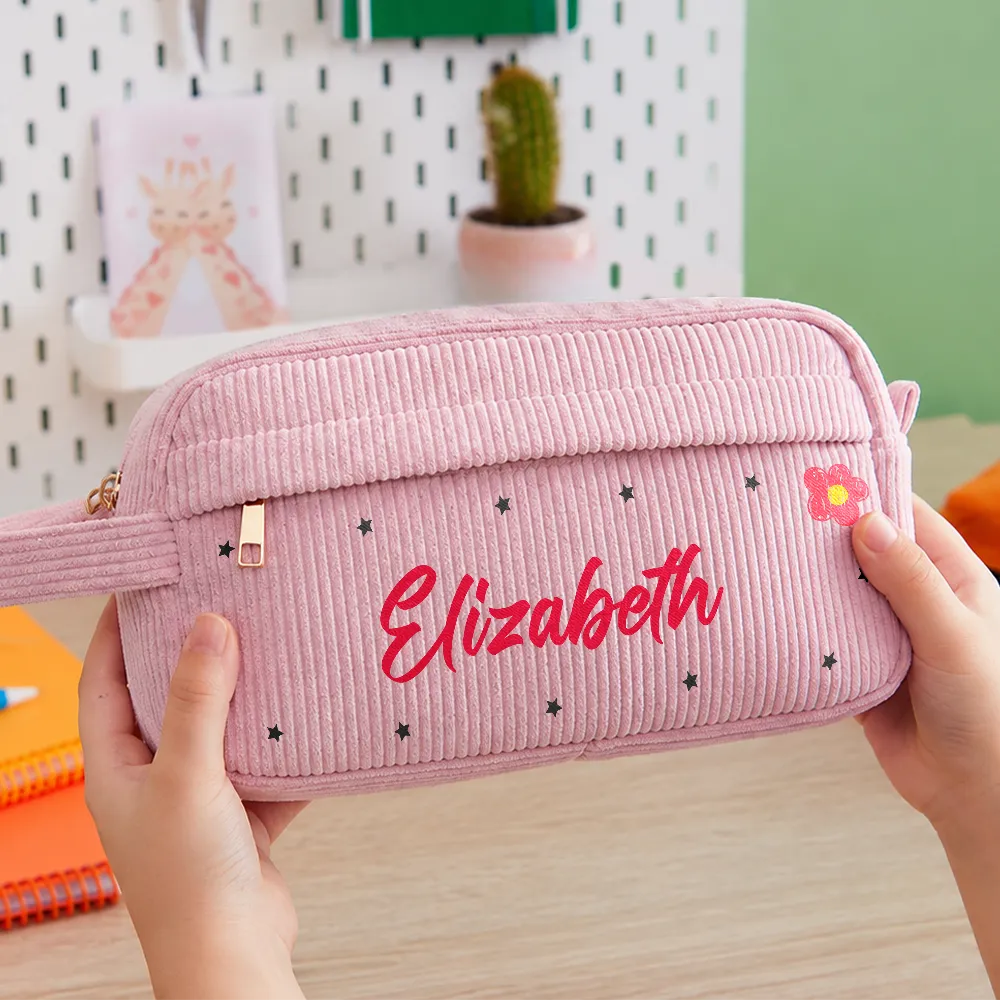 Kid's Name Pencil Pouch Back To School - Personalized Corduroy Pencil Case