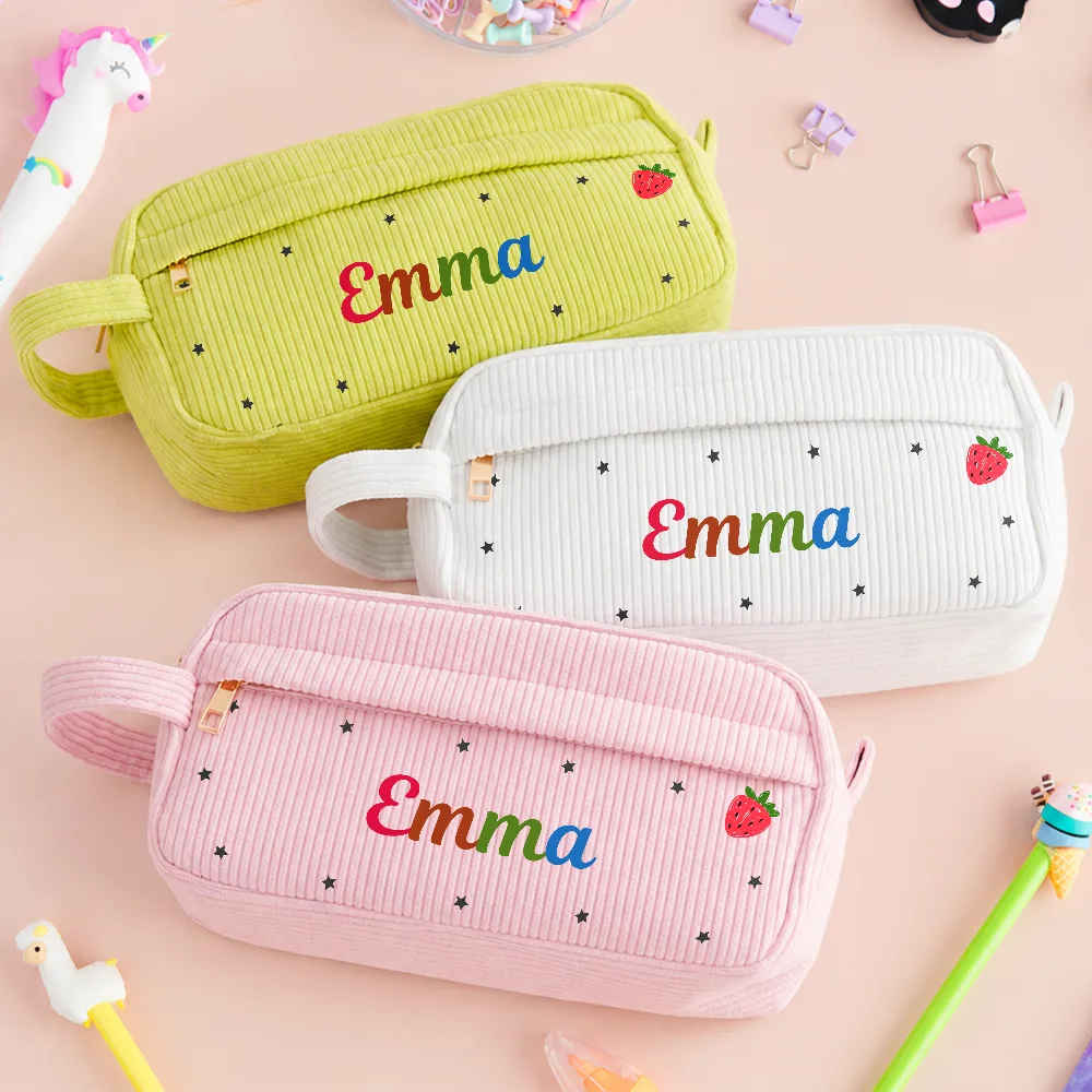 Kid's Name Pencil Pouch Back To School - Personalized Corduroy Pencil Case