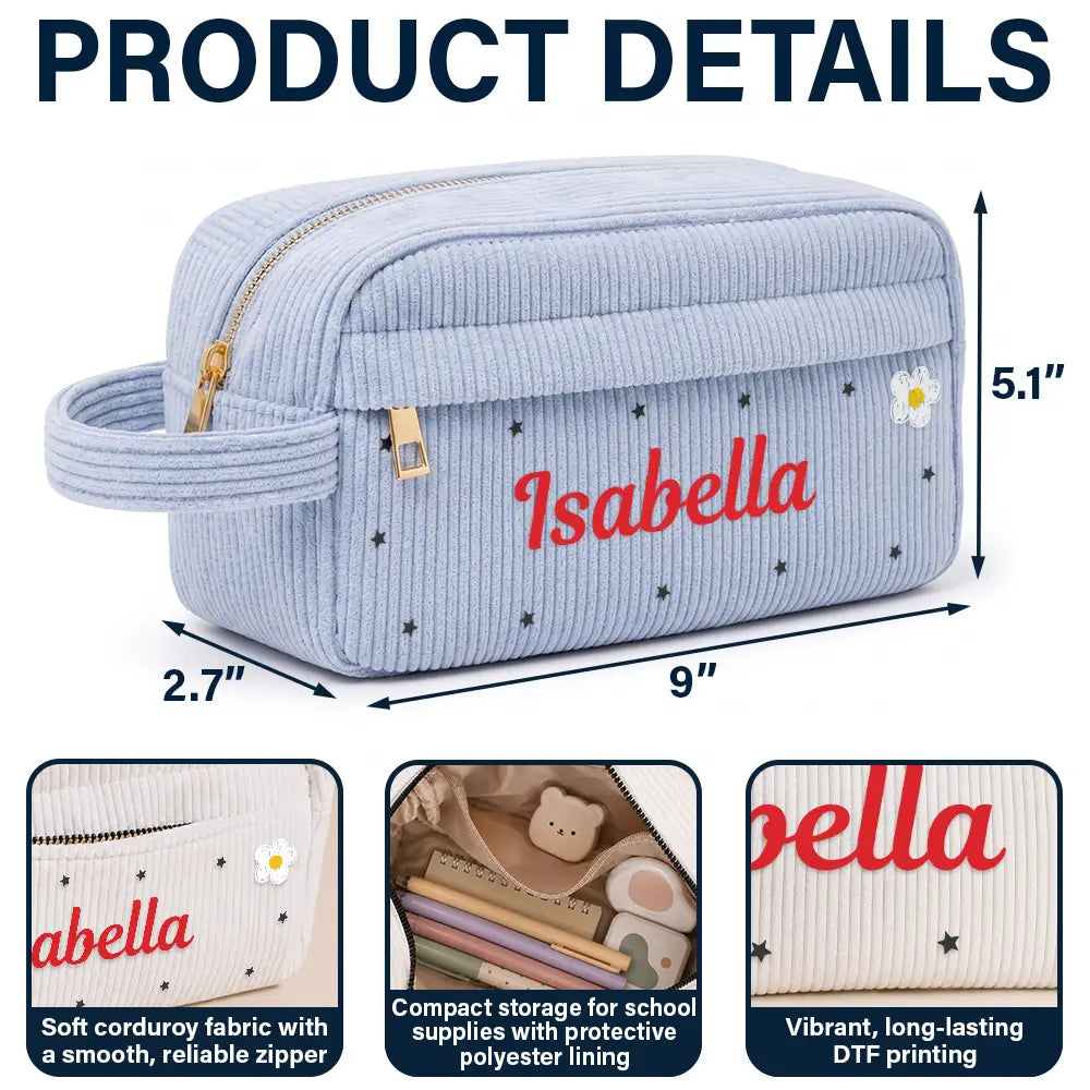 Kid's Name Pencil Pouch Back To School - Personalized Corduroy Pencil Case