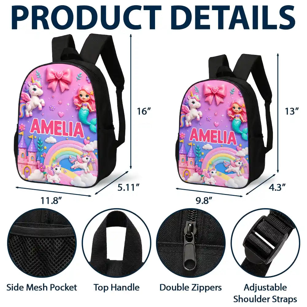 Kids Adventure With Dinosaur Unicorn & Wild Animal - Personalized Kids Backpack